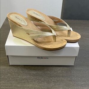Style & Co. Gold Wedge Sandals